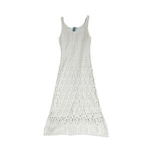 Vtg Ellavie Crochet Knit Lined Maxi Dress Beach Boho Resort Sun Summer Sz Large